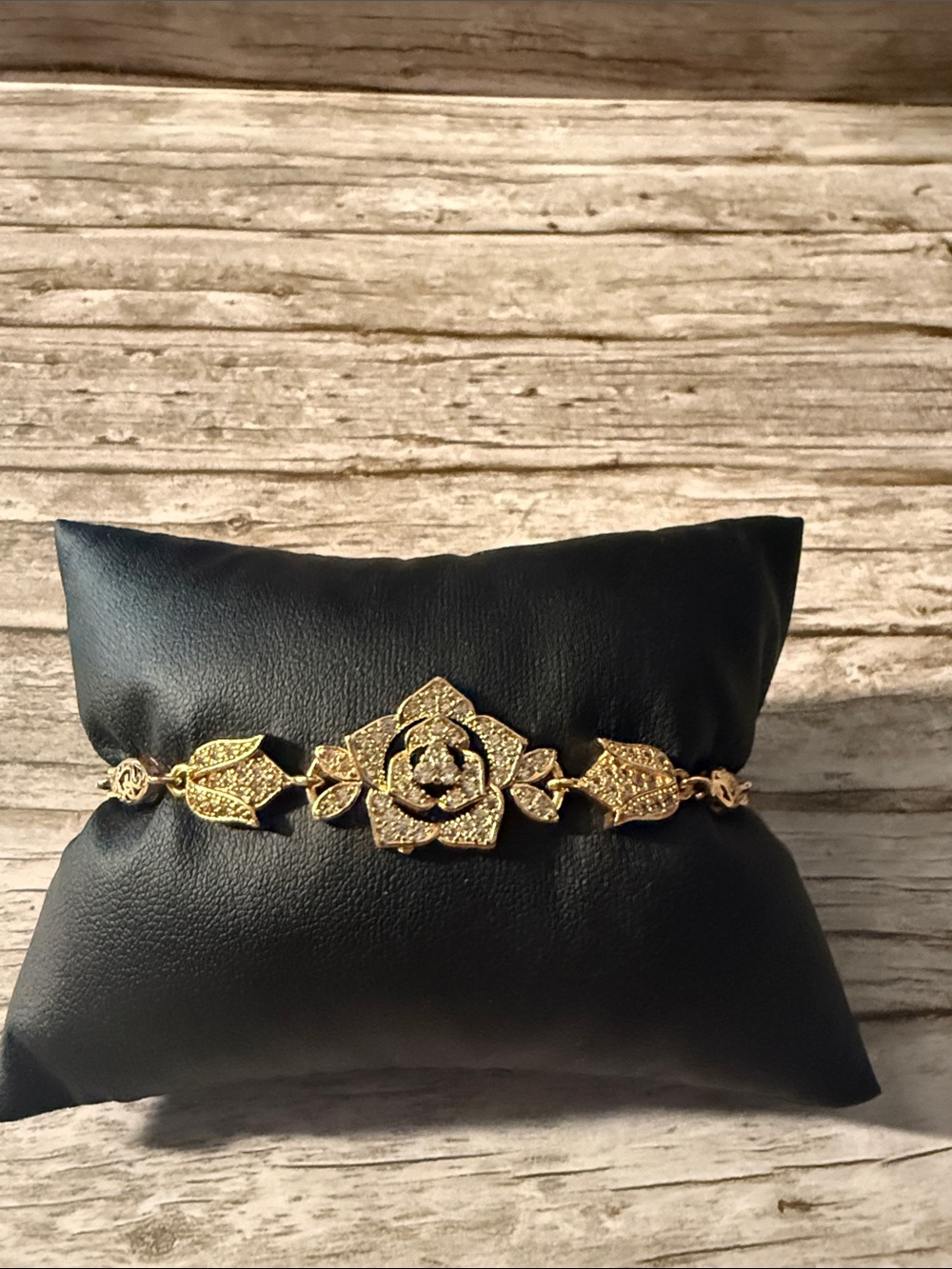 Gold Plated Rose Crystal Bracelet with Rhinestones